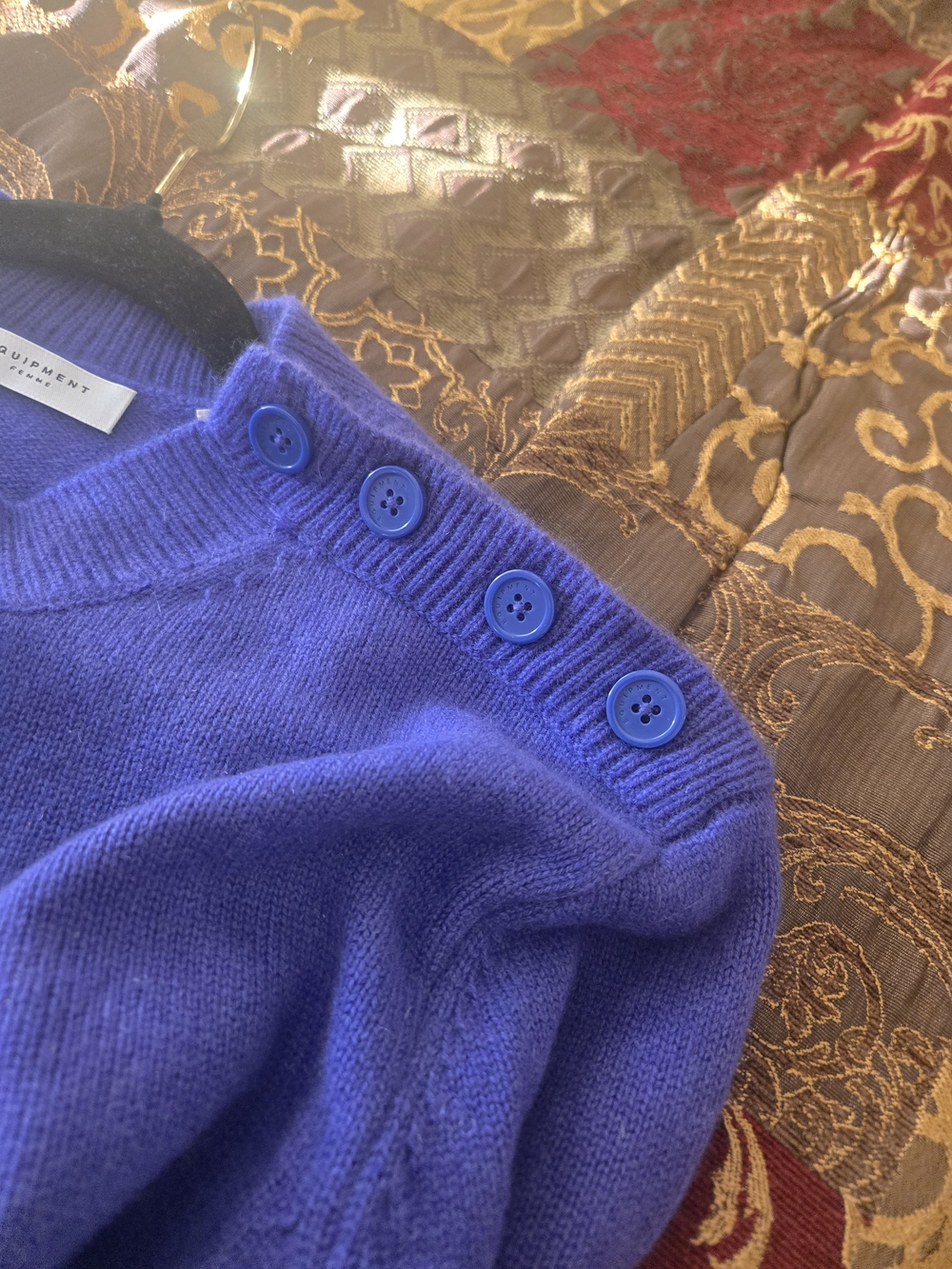 Equipment Men’s Purple Crewneck Sweater with Shoulder Buttons
